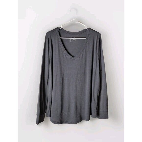 Terra Sky Top 14w Vneck Long Sleeve Gray Basic - Picture 1 of 9
